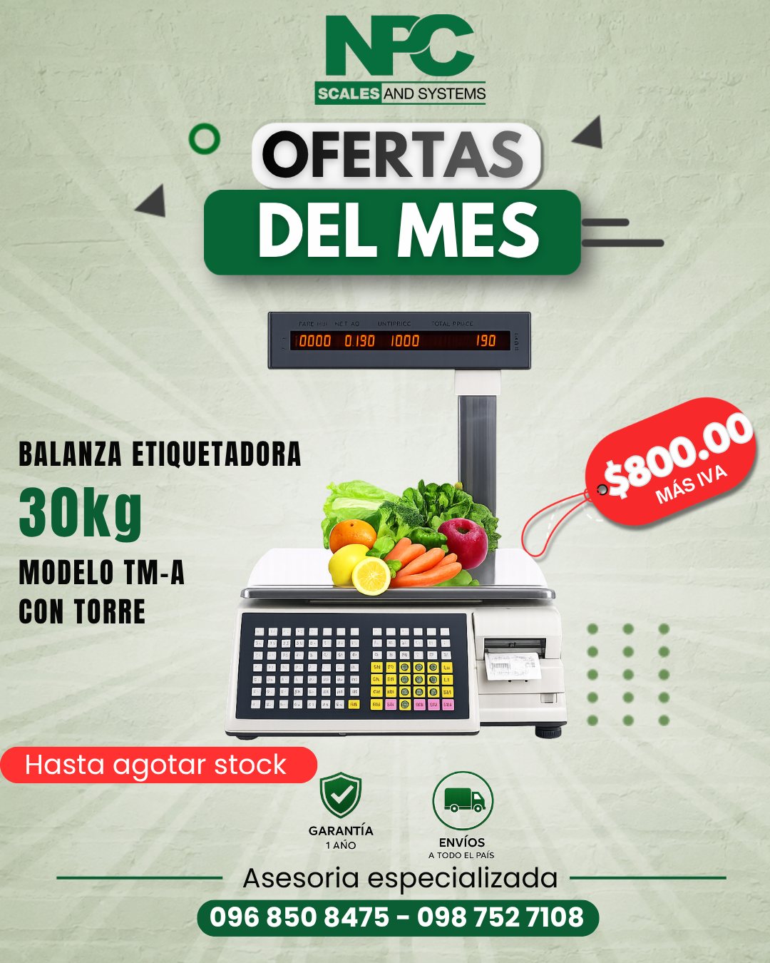 Balanza etiquetadora 30 kg TM-A con torre