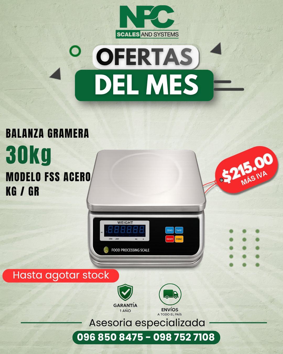 Balanza gramera 30 kg FSS de acero