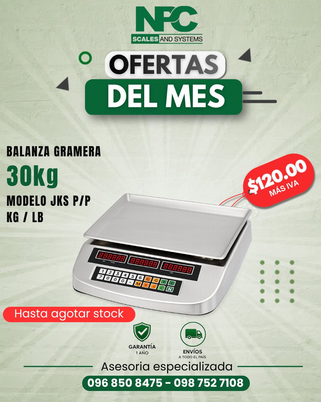 Balanza gramera 30 kg JKS P/P