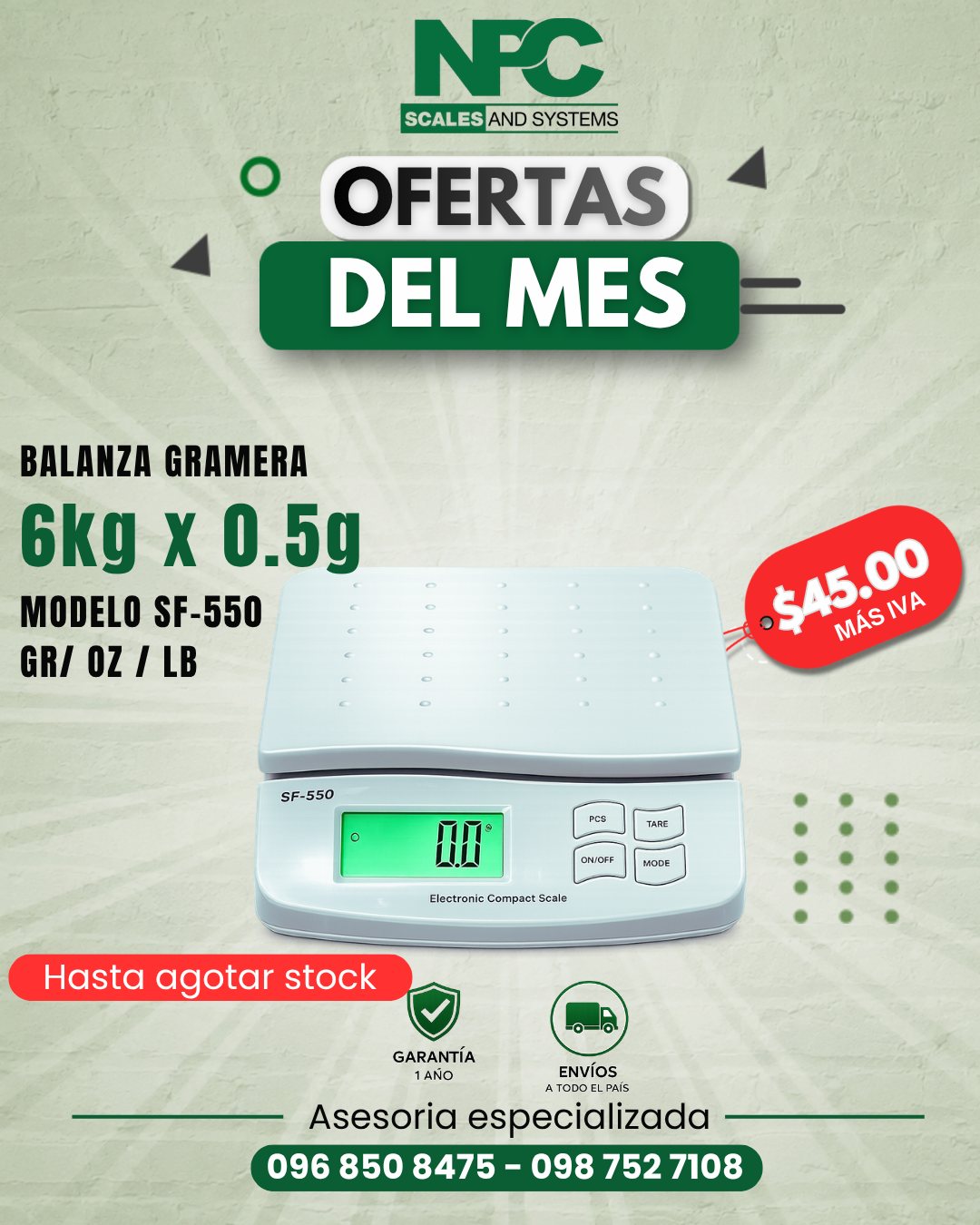 Balanza gramera 6 kg x 0,5 g SF-550