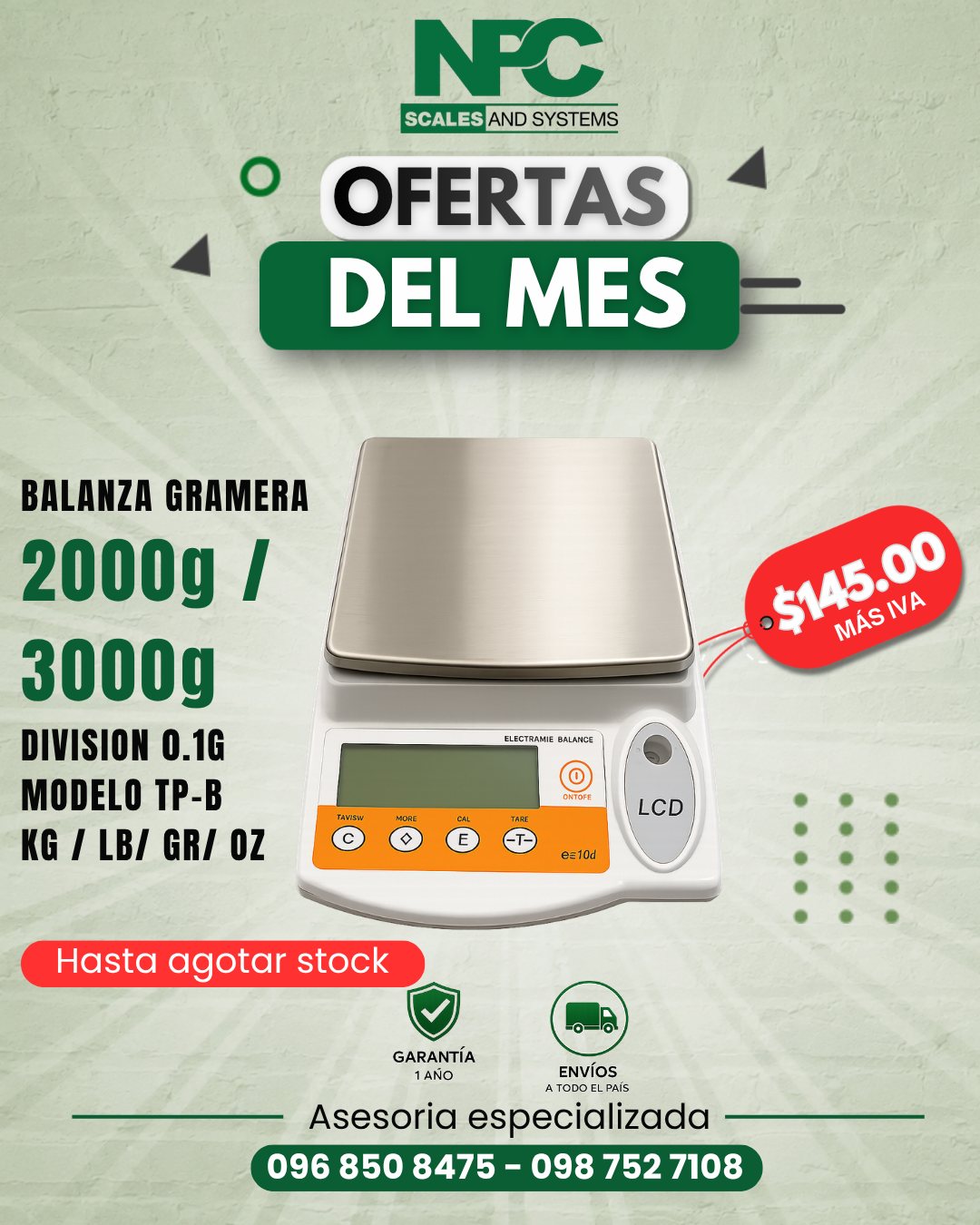 Balanza gramera 2000 g / 3000 g modelo TP-B