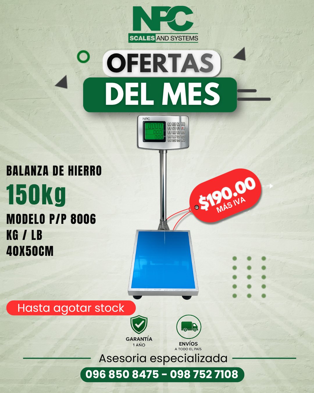 Balanza de hierro 150 kg P/P 8006 (40x50 cm)