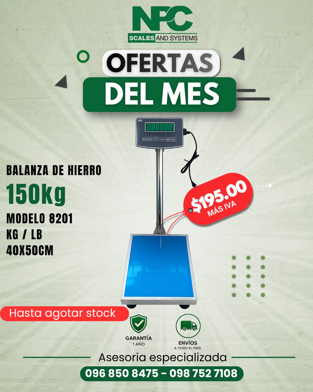 Balanza de hierro 150 kg modelo 8201 (40x50 cm)